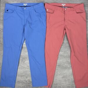 Lot Of 2 Peter Millar Pants Men 40x32 Blue Red EB66 Performance Five Pocket EUC